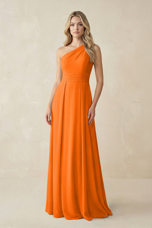 One - Shoulder A - Line Chiffon Bridesmaid Dress in Cinnamon - KissProm Bridesmaid Dresses