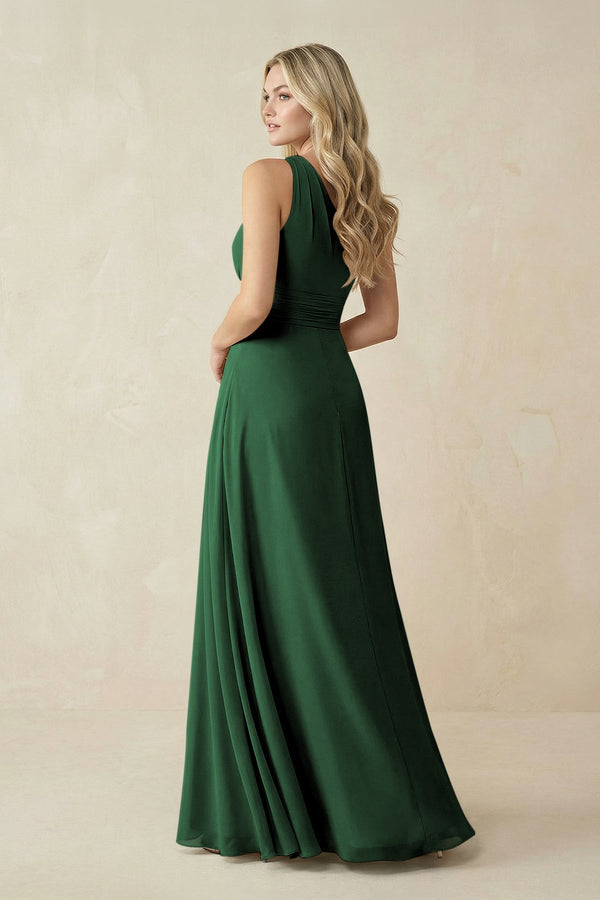 One - Shoulder A - Line Chiffon Bridesmaid Dress in Dark Green - KissProm Bridesmaid Dresses