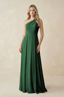 One - Shoulder A - Line Chiffon Bridesmaid Dress in Dark Green - KissProm Bridesmaid Dresses