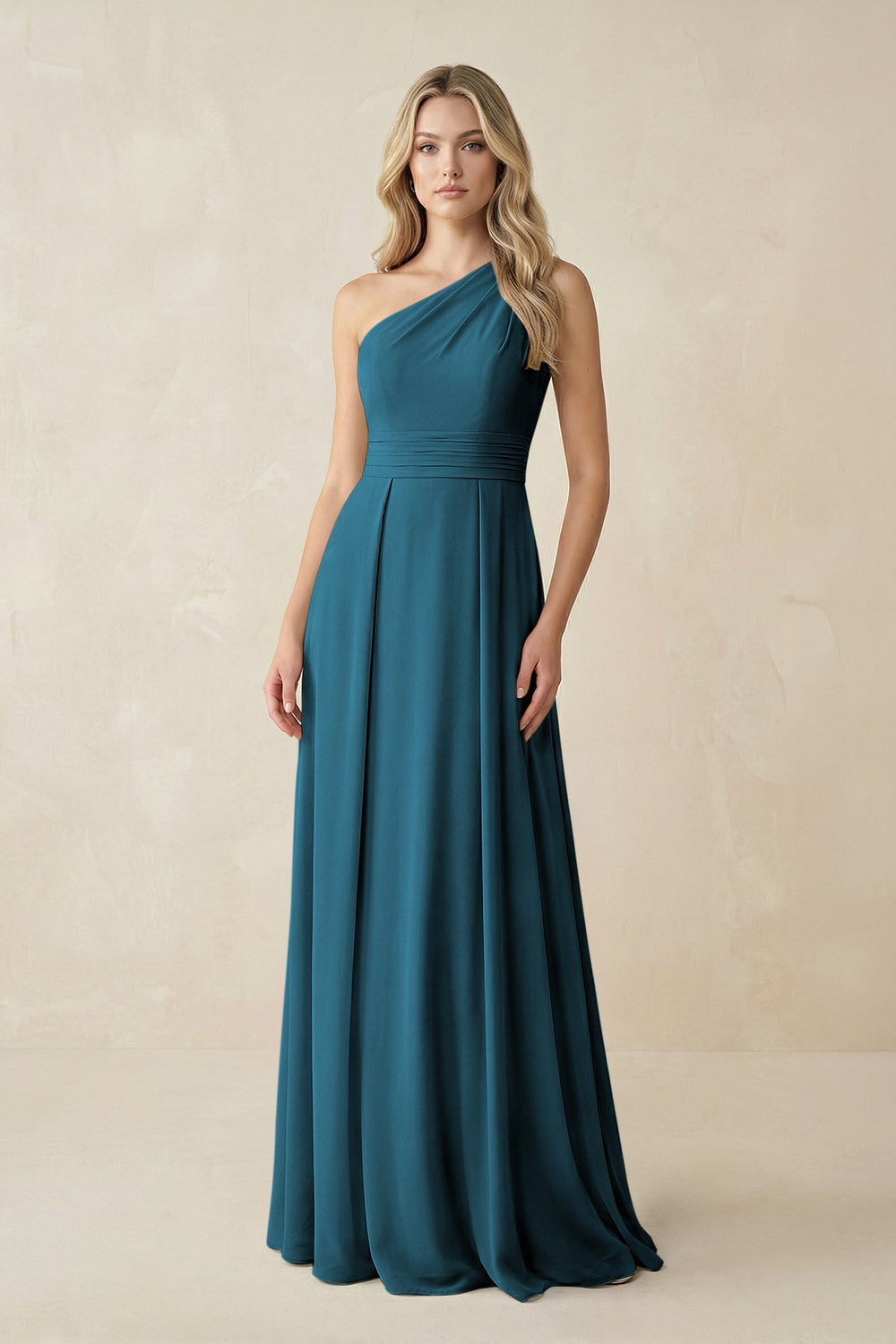 One - Shoulder A - Line Chiffon Bridesmaid Dress in Dark Teal - KissProm Bridesmaid Dresses