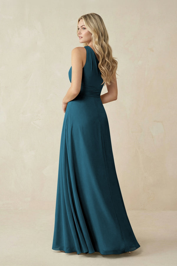 One - Shoulder A - Line Chiffon Bridesmaid Dress in Dark Teal - KissProm Bridesmaid Dresses