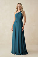 One - Shoulder A - Line Chiffon Bridesmaid Dress in Dark Teal - KissProm Bridesmaid Dresses