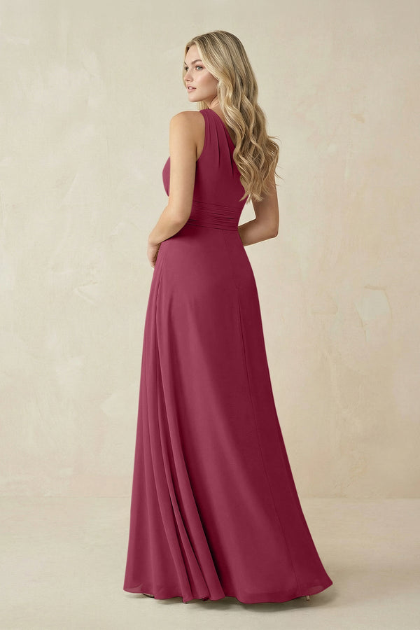 One - Shoulder A - Line Chiffon Bridesmaid Dress in Desert Rose - KissProm Bridesmaid Dresses