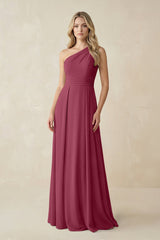 One - Shoulder A - Line Chiffon Bridesmaid Dress in Desert Rose - KissProm Bridesmaid Dresses