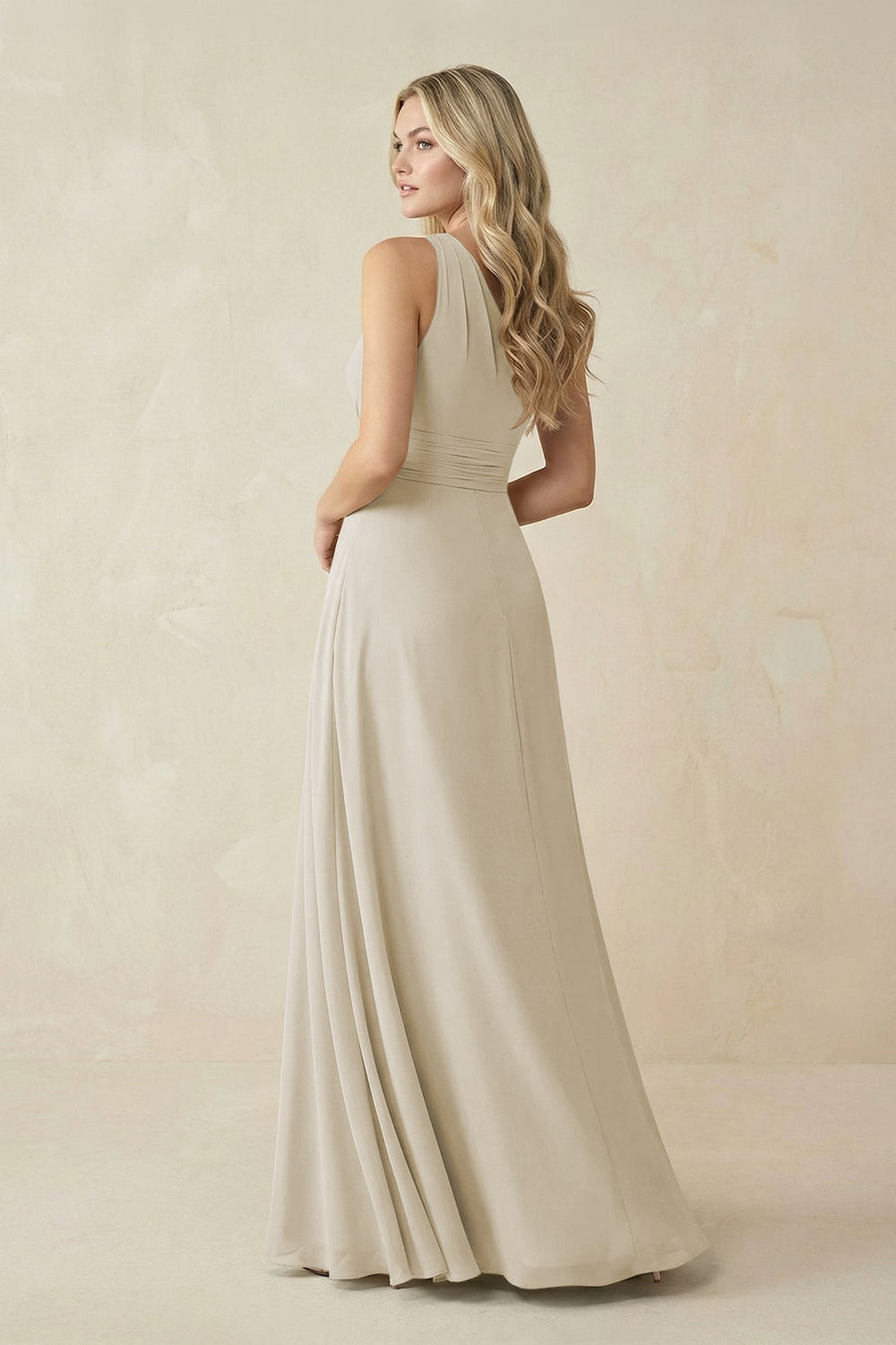 One - Shoulder A - Line Chiffon Bridesmaid Dress in Dove Gray - KissProm Bridesmaid Dresses