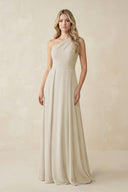 One - Shoulder A - Line Chiffon Bridesmaid Dress in Dove Gray - KissProm Bridesmaid Dresses