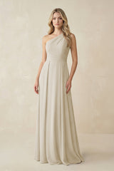 One - Shoulder A - Line Chiffon Bridesmaid Dress in Dove Gray - KissProm Bridesmaid Dresses