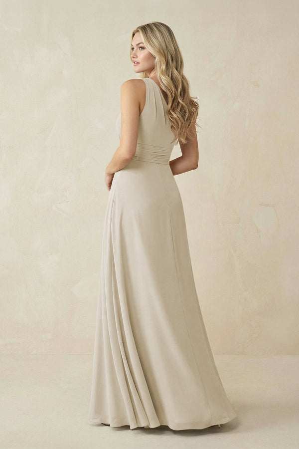 One - Shoulder A - Line Chiffon Bridesmaid Dress in Dove Gray - KissProm Bridesmaid Dresses