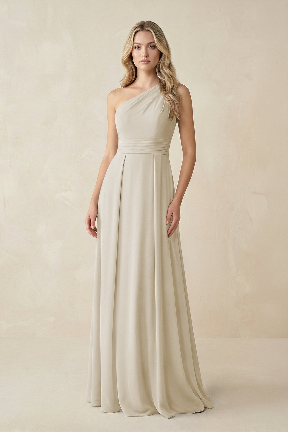 One - Shoulder A - Line Chiffon Bridesmaid Dress in Dove Gray - KissProm Bridesmaid Dresses