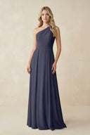 One - Shoulder A - Line Chiffon Bridesmaid Dress in Dusk Blue - KissProm Bridesmaid Dresses