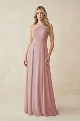 One - Shoulder A - Line Chiffon Bridesmaid Dress in Dusty Rose - KissProm Bridesmaid Dresses