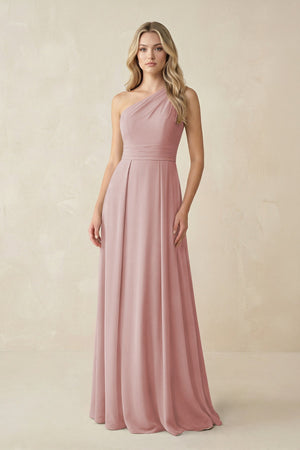 One - Shoulder A - Line Chiffon Bridesmaid Dress in Dusty Rose - KissProm Bridesmaid Dresses