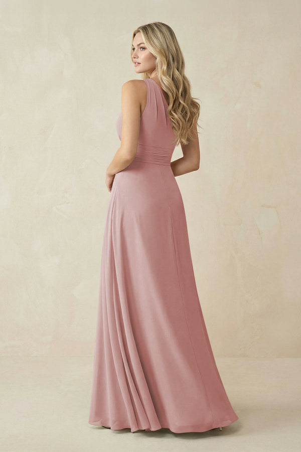 One - Shoulder A - Line Chiffon Bridesmaid Dress in Dusty Rose - KissProm Bridesmaid Dresses