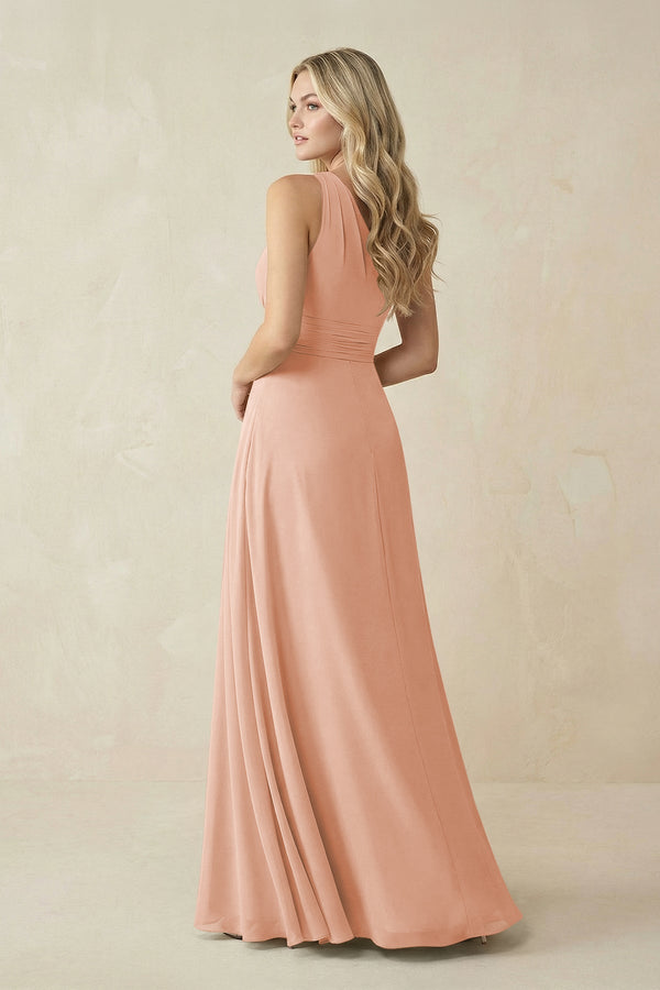 One - Shoulder A - Line Chiffon Bridesmaid Dress in English Rose - KissProm Bridesmaid Dresses
