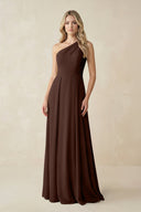 One - Shoulder A - Line Chiffon Bridesmaid Dress in Espresso - KissProm Bridesmaid Dresses