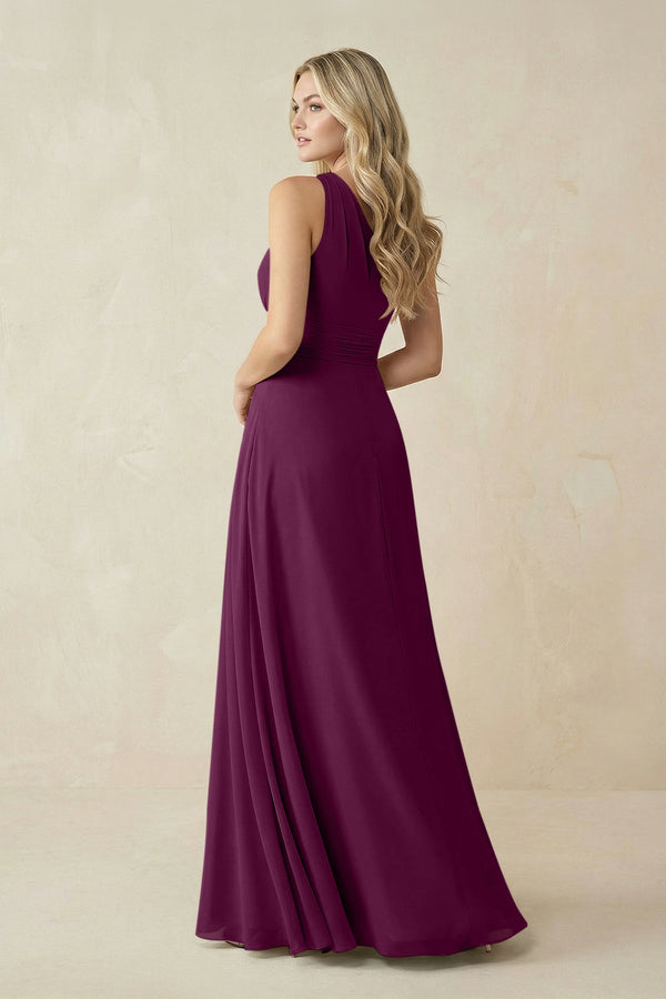 One - Shoulder A - Line Chiffon Bridesmaid Dress in Fig - KissProm Bridesmaid Dresses