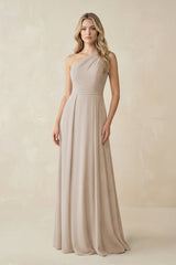 One - Shoulder A - Line Chiffon Bridesmaid Dress in Frost - KissProm Bridesmaid Dresses