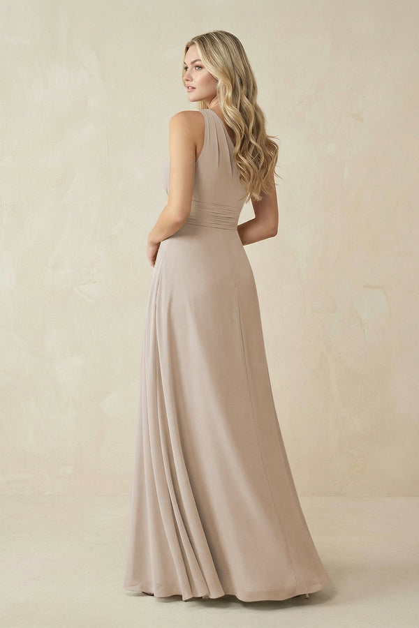One - Shoulder A - Line Chiffon Bridesmaid Dress in Frost - KissProm Bridesmaid Dresses
