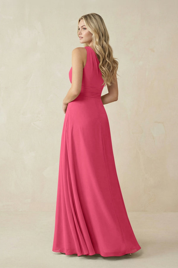 One - Shoulder A - Line Chiffon Bridesmaid Dress in Fuchsia - KissProm Bridesmaid Dresses