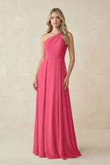 One - Shoulder A - Line Chiffon Bridesmaid Dress in Fuchsia - KissProm Bridesmaid Dresses