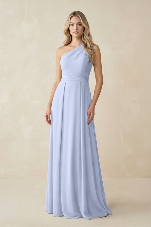 One - Shoulder A - Line Chiffon Bridesmaid Dress in Ice - KissProm Bridesmaid Dresses