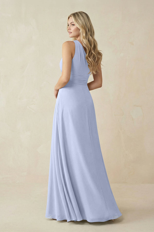 One - Shoulder A - Line Chiffon Bridesmaid Dress in Ice - KissProm Bridesmaid Dresses