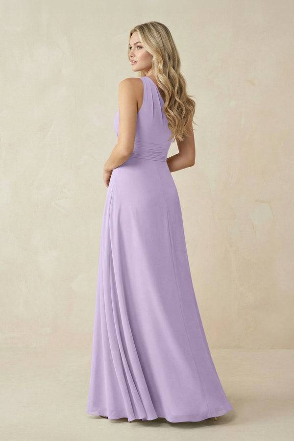 One - Shoulder A - Line Chiffon Bridesmaid Dress in Lavender - KissProm Bridesmaid Dresses