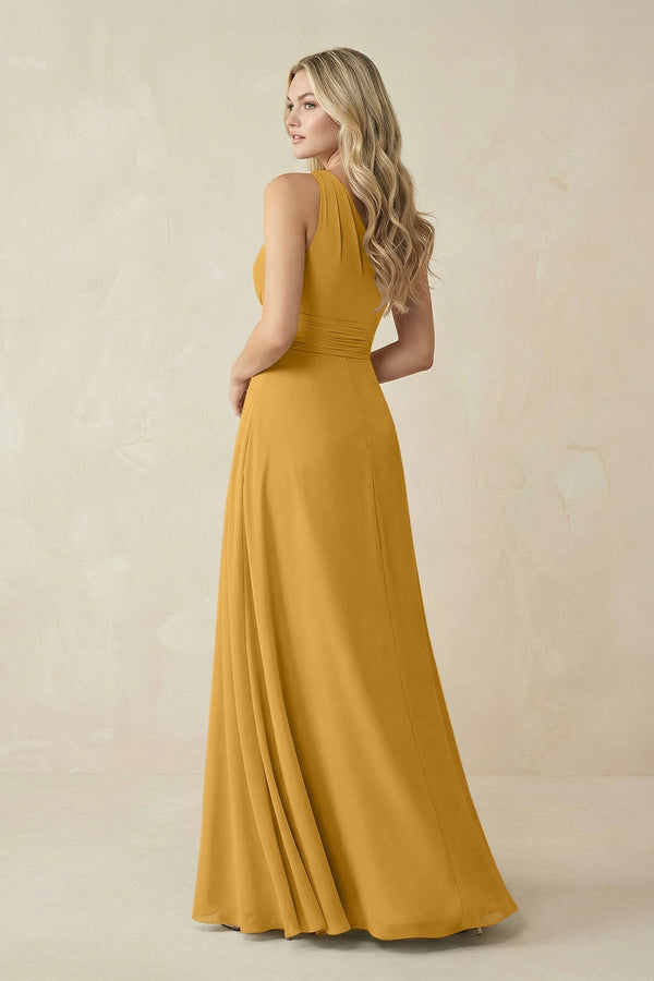 One - Shoulder A - Line Chiffon Bridesmaid Dress in Marigold - KissProm Bridesmaid Dresses