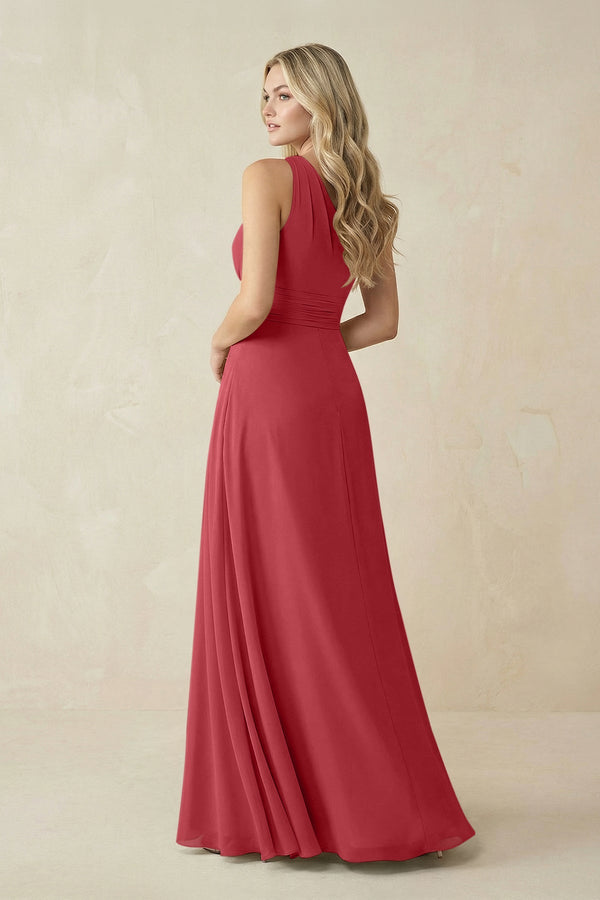 One - Shoulder A - Line Chiffon Bridesmaid Dress in Merlot - KissProm Bridesmaid Dresses