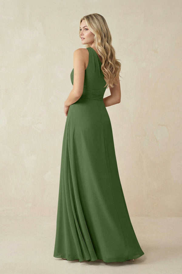 One - Shoulder A - Line Chiffon Bridesmaid Dress in Moss - KissProm Bridesmaid Dresses