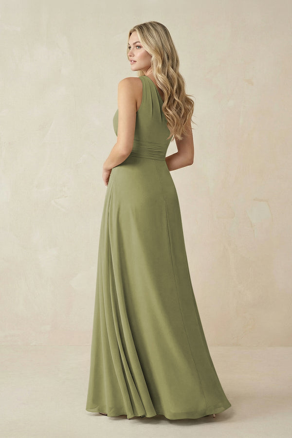 One - Shoulder A - Line Chiffon Bridesmaid Dress in Moss Green - KissProm Bridesmaid Dresses