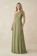 One - Shoulder A - Line Chiffon Bridesmaid Dress in Moss Green - KissProm Bridesmaid Dresses