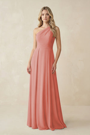 One - Shoulder A - Line Chiffon Bridesmaid Dress in Mulberry - KissProm Bridesmaid Dresses