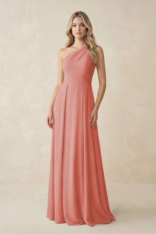 One - Shoulder A - Line Chiffon Bridesmaid Dress in Mulberry - KissProm Bridesmaid Dresses