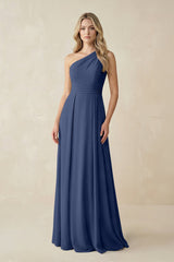 One - Shoulder A - Line Chiffon Bridesmaid Dress in Navy - KissProm Bridesmaid Dresses