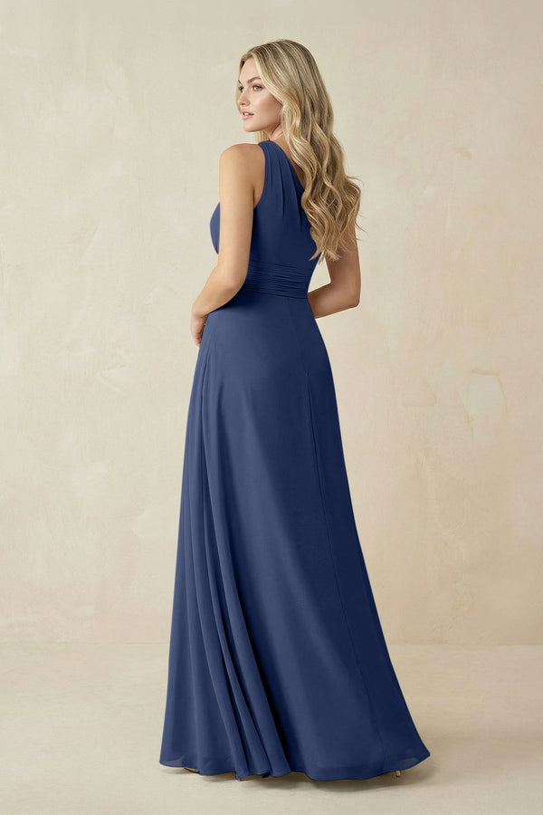 One - Shoulder A - Line Chiffon Bridesmaid Dress in Navy - KissProm Bridesmaid Dresses