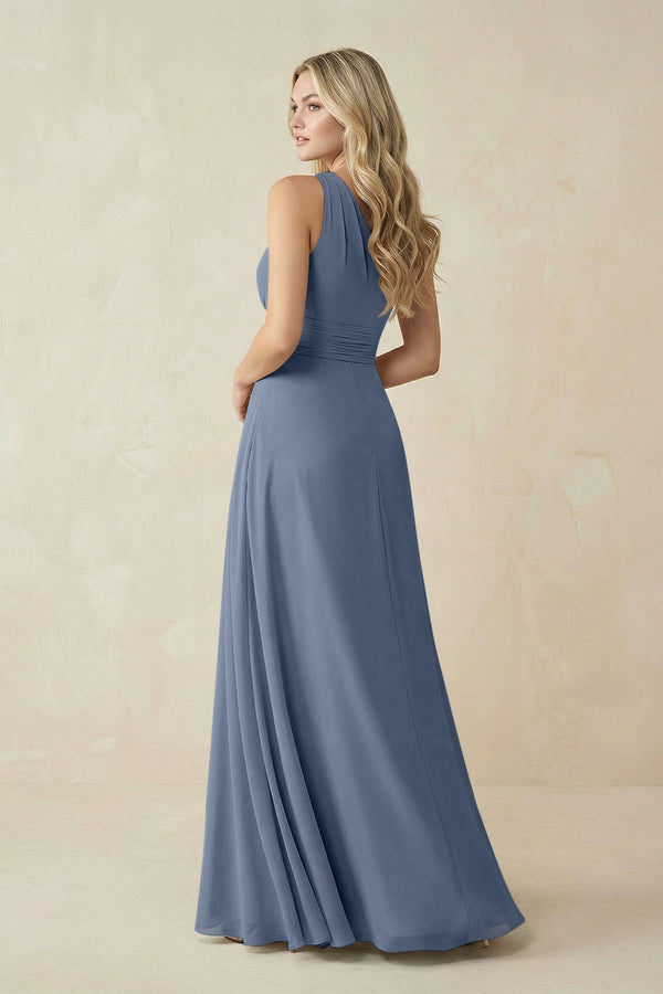 One - Shoulder A - Line Chiffon Bridesmaid Dress in Neptune - KissProm Bridesmaid Dresses