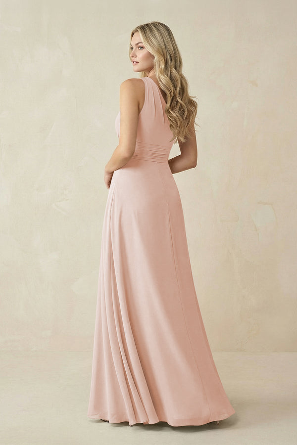 One - Shoulder A - Line Chiffon Bridesmaid Dress in Pale Blush - KissProm Bridesmaid Dresses