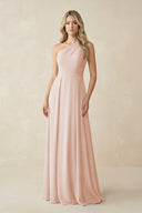 One - Shoulder A - Line Chiffon Bridesmaid Dress in Pale Blush - KissProm Bridesmaid Dresses