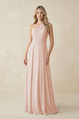 One - Shoulder A - Line Chiffon Bridesmaid Dress in Pale Blush - KissProm Bridesmaid Dresses