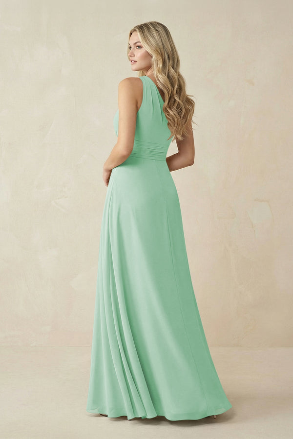 One - Shoulder A - Line Chiffon Bridesmaid Dress in Pale Pistachio - KissProm Bridesmaid Dresses