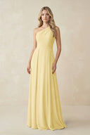 One - Shoulder A - Line Chiffon Bridesmaid Dress in Pastel Yellow - KissProm Bridesmaid Dresses