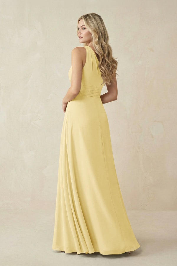 One - Shoulder A - Line Chiffon Bridesmaid Dress in Pastel Yellow - KissProm Bridesmaid Dresses