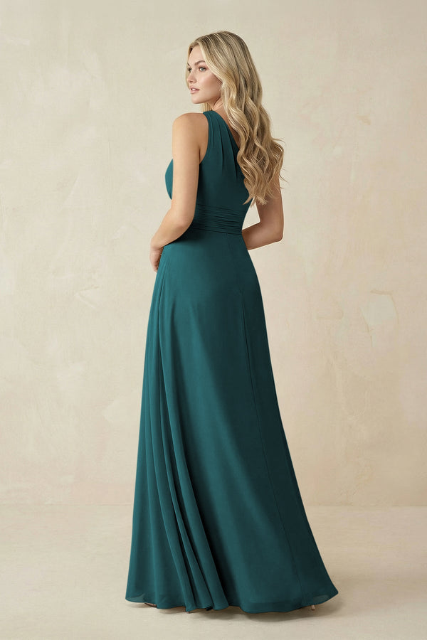 One - Shoulder A - Line Chiffon Bridesmaid Dress in Pine - KissProm Bridesmaid Dresses
