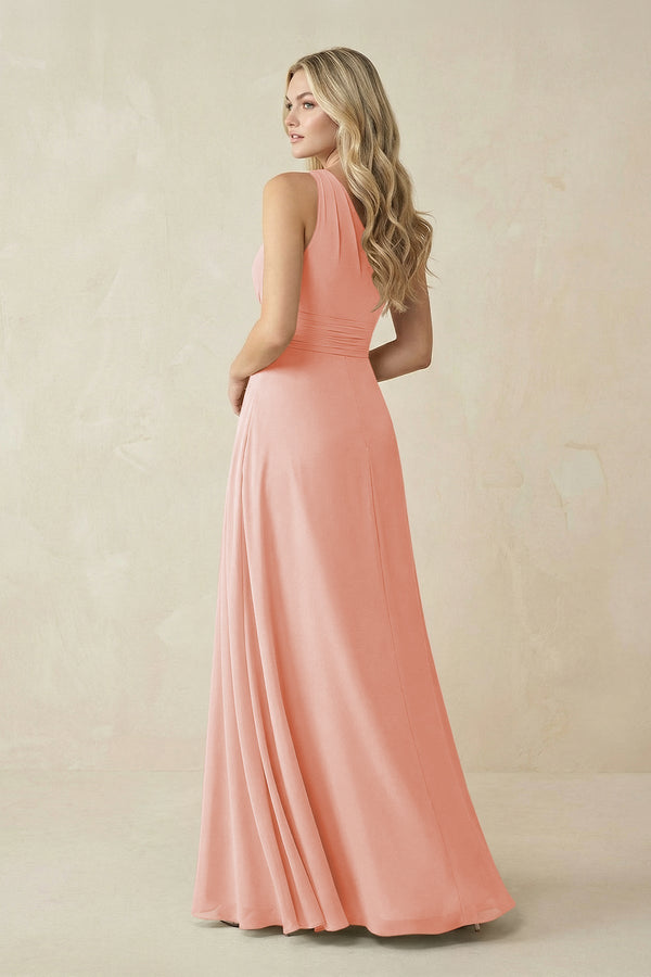 One - Shoulder A - Line Chiffon Bridesmaid Dress in Rose Petal - KissProm Bridesmaid Dresses