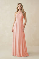 One - Shoulder A - Line Chiffon Bridesmaid Dress in Rose Petal - KissProm Bridesmaid Dresses