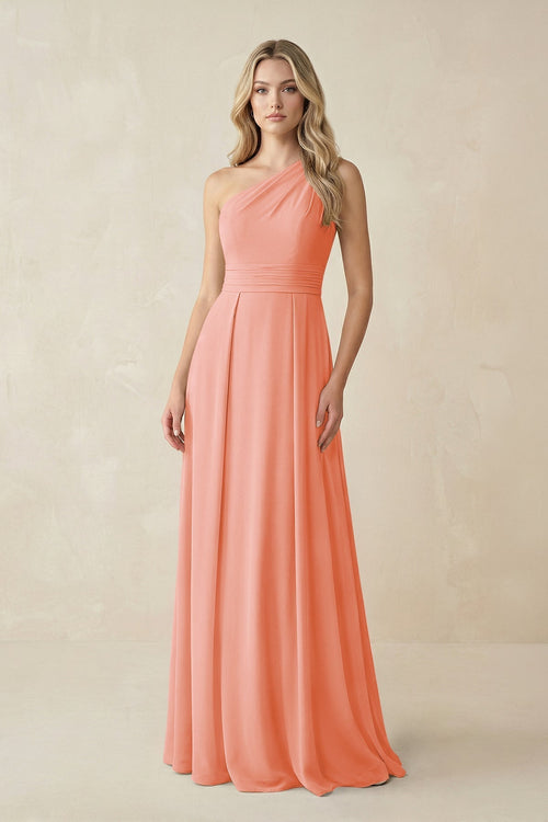 One - Shoulder A - Line Chiffon Bridesmaid Dress in Rosette - KissProm Bridesmaid Dresses
