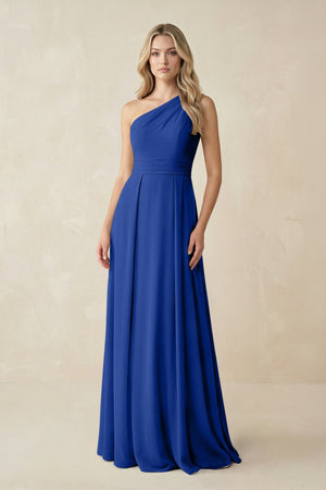 One - Shoulder A - Line Chiffon Bridesmaid Dress in Royal Blue - KissProm Bridesmaid Dresses