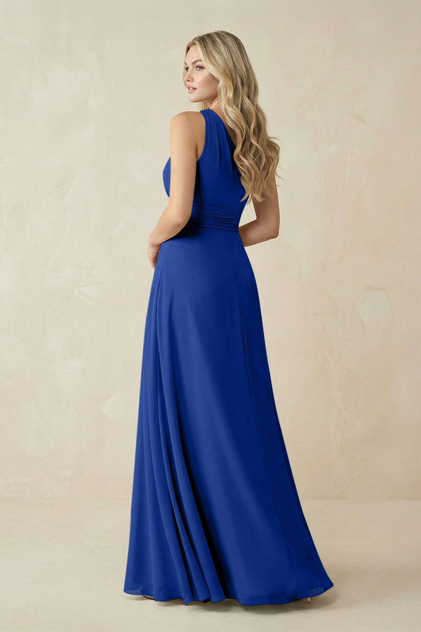 One - Shoulder A - Line Chiffon Bridesmaid Dress in Royal Blue - KissProm Bridesmaid Dresses