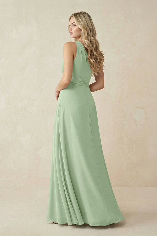 One - Shoulder A - Line Chiffon Bridesmaid Dress in Sage - KissProm Bridesmaid Dresses